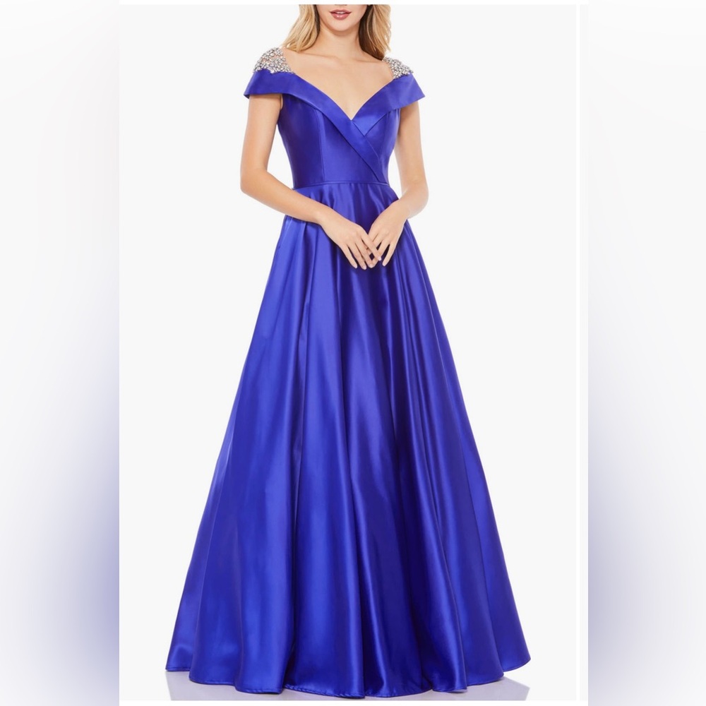 Mac Duggal Rhinestone Cap Sleeve A-Line Gown
